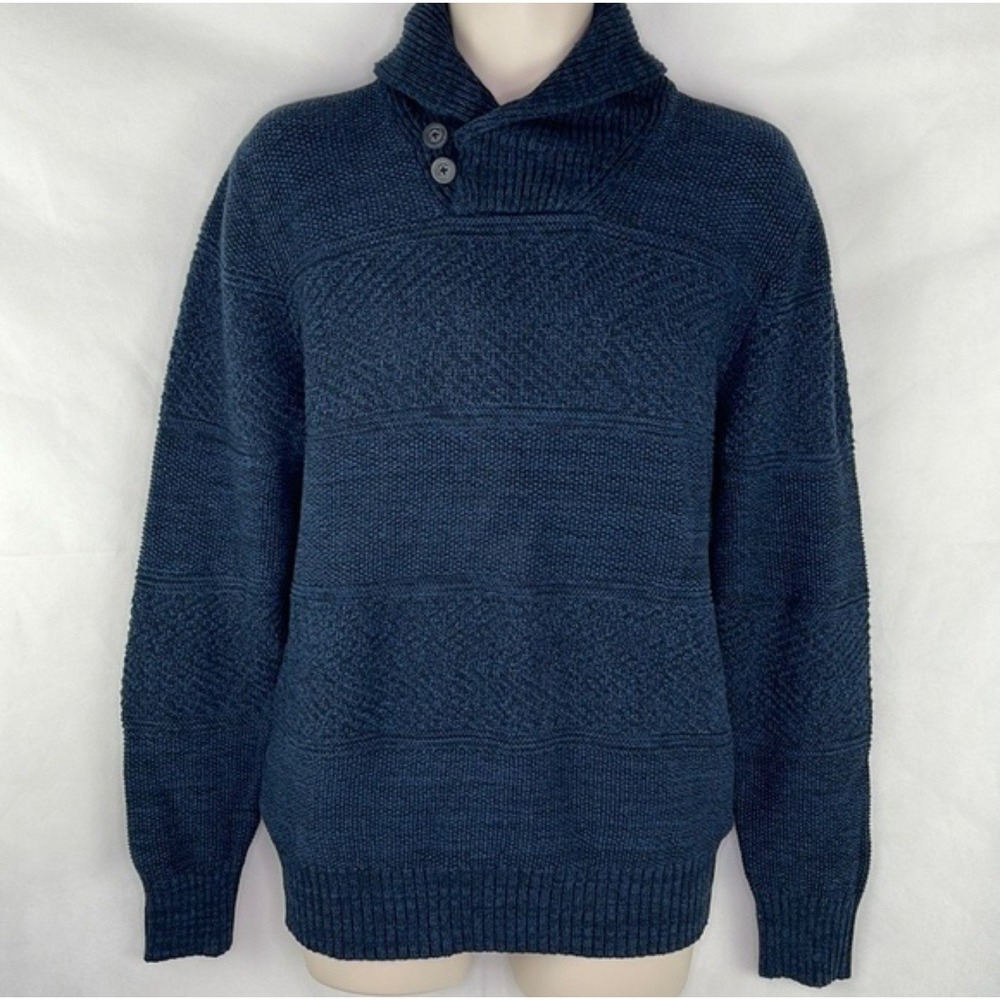 H&M Men's Shawl Neck Blue Sz M Knit Sweater Preppy Quiet luxury Business Casual